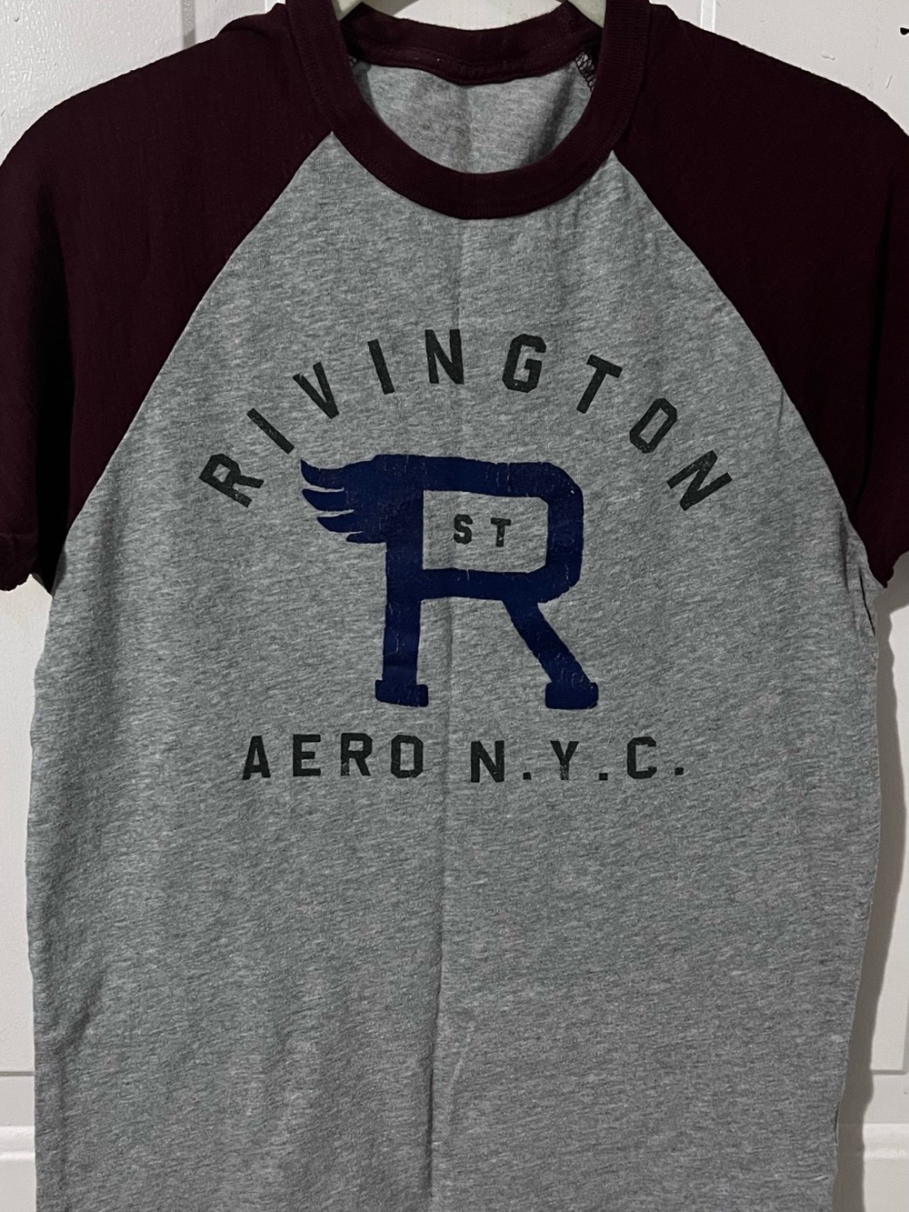Aeropostale Grey Body with Maroon Raglan Short Sleeve Tee